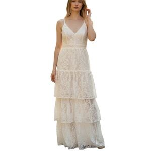 Lulus Ivory Tiered Lace Maxi Dress - Small - Formal, Bridal, Wedding, Romantic